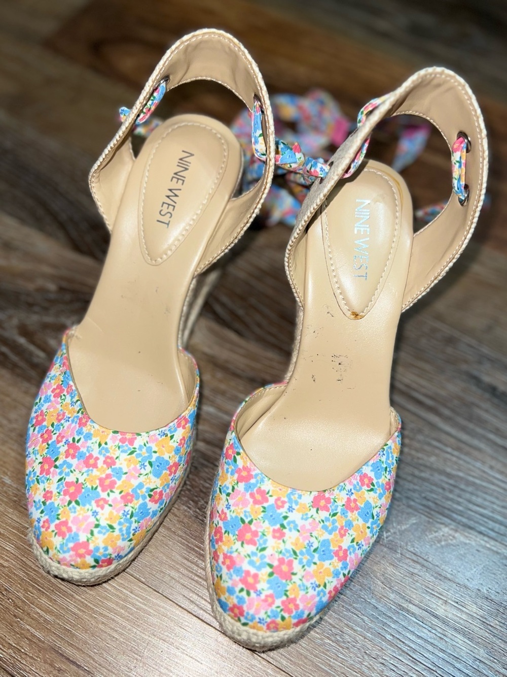 Nine West Frienda Ditsy Floral Print Ankle-Wrap Espadrille Wedge Sandals, Size 8